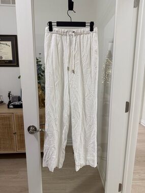NWT thirtyyears White Drawstring Linen Blend Wide-Leg Pants